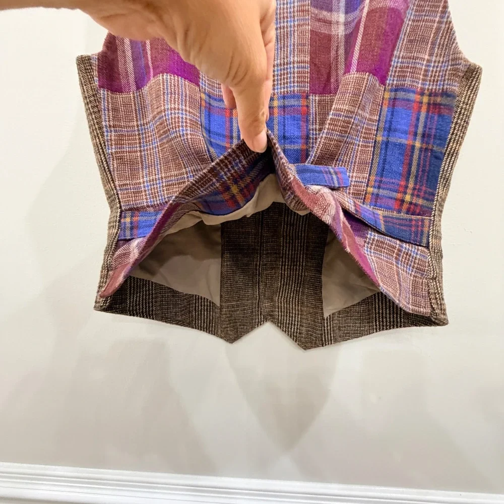 Houston White Womens Medium WOOL Mix Vest Brown Glen Plaid Tailored Academia
